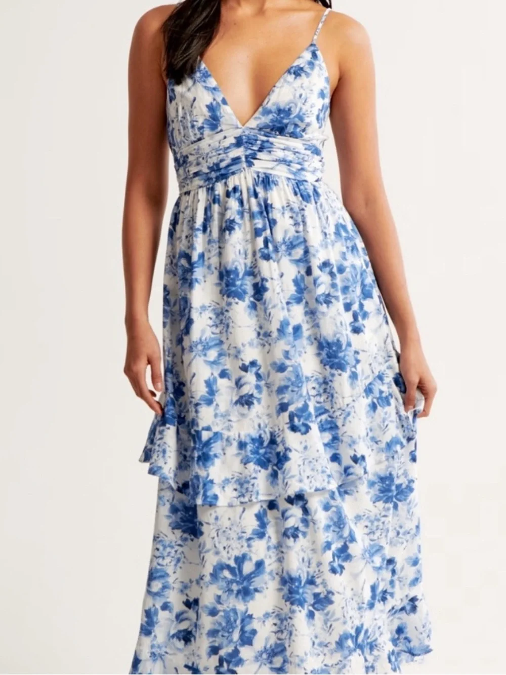 Abercrombie & Fitch White and Blue Floral Spaghetti-Strap Maxi Dress